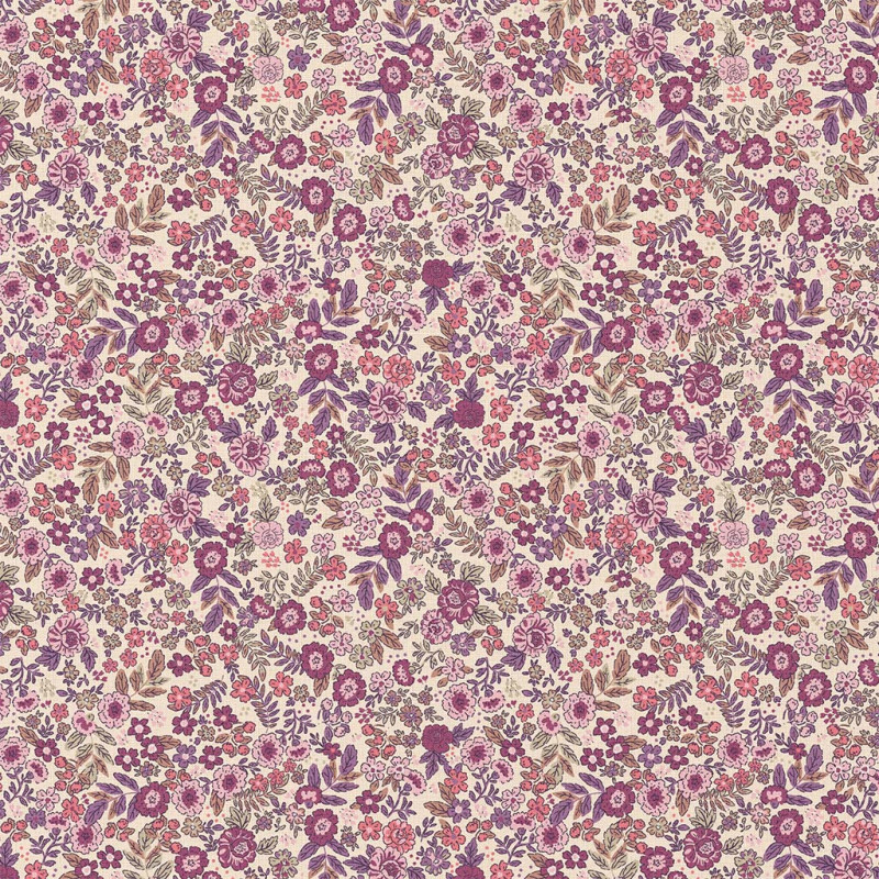 Printed Acryl Coated Cotton BARBARA Ecru / Violet